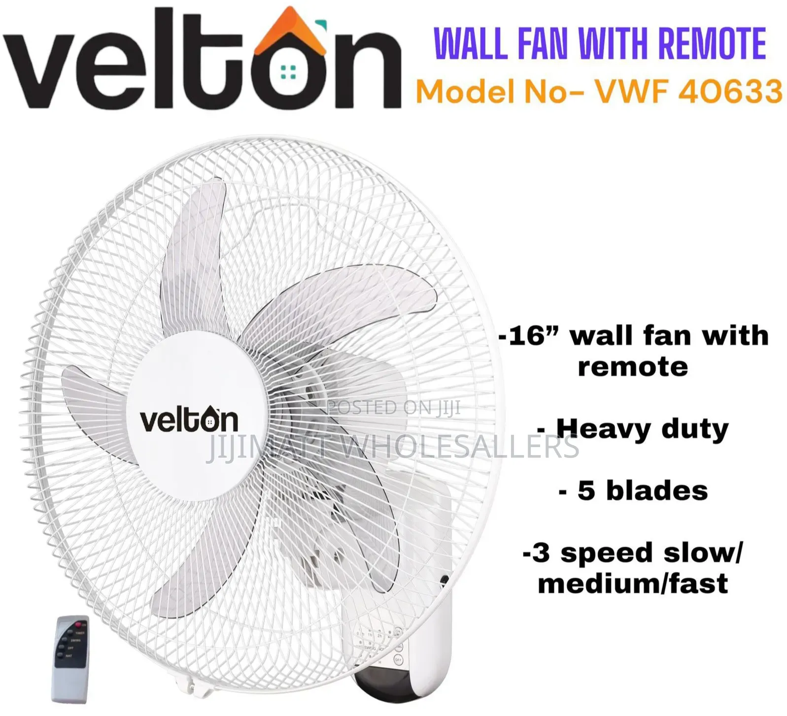 Veltons 16 Inches Wall Fan With Remote