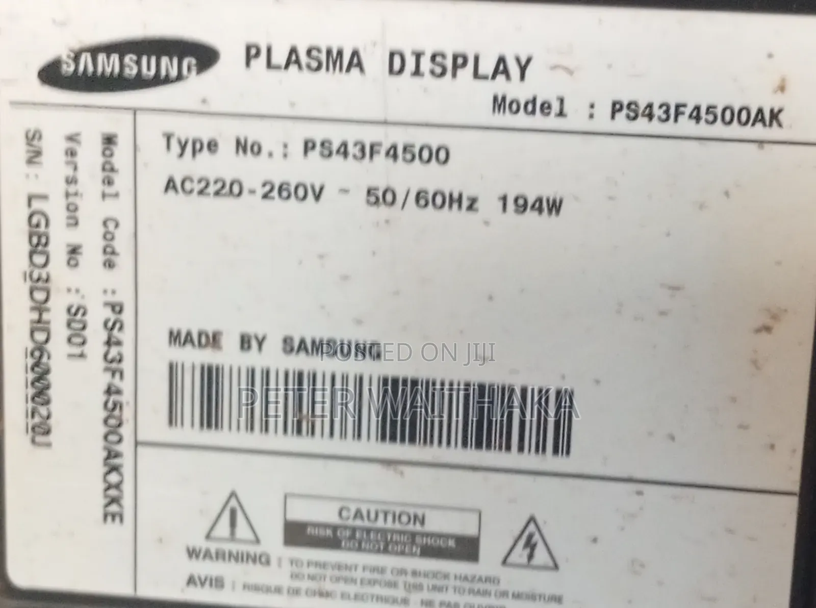 "43" Samsung Plasma Tv