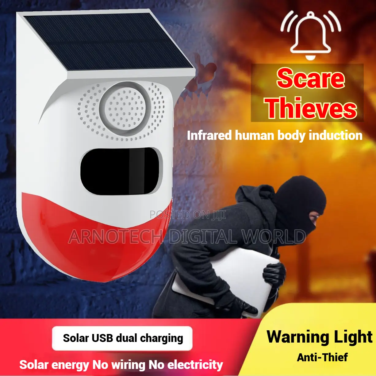 Solar Usb Charging Security Ip65 Waterproof Motion Detection Alarm