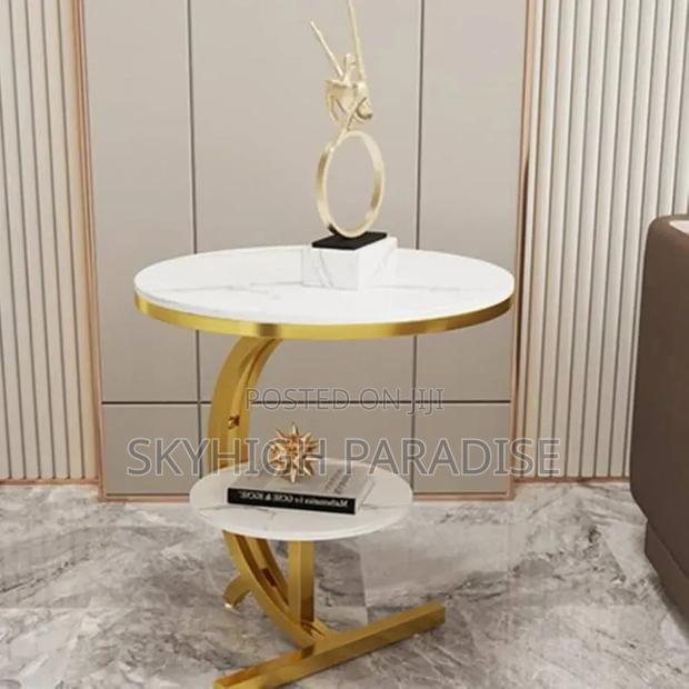 Console Bedside Cabinet Double Layer MDF Marble Effect Coffees Table