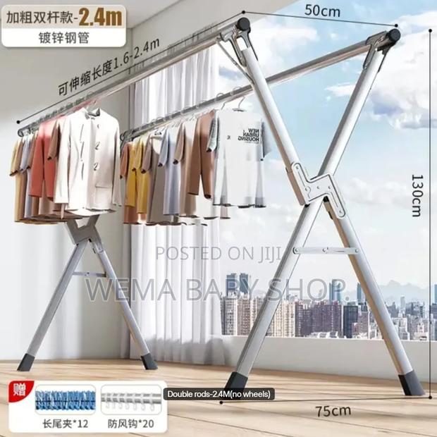 Stainless Steel Foldable and Extendable Clothes Drying Rack Upto 2.4m) - thumbnail 2