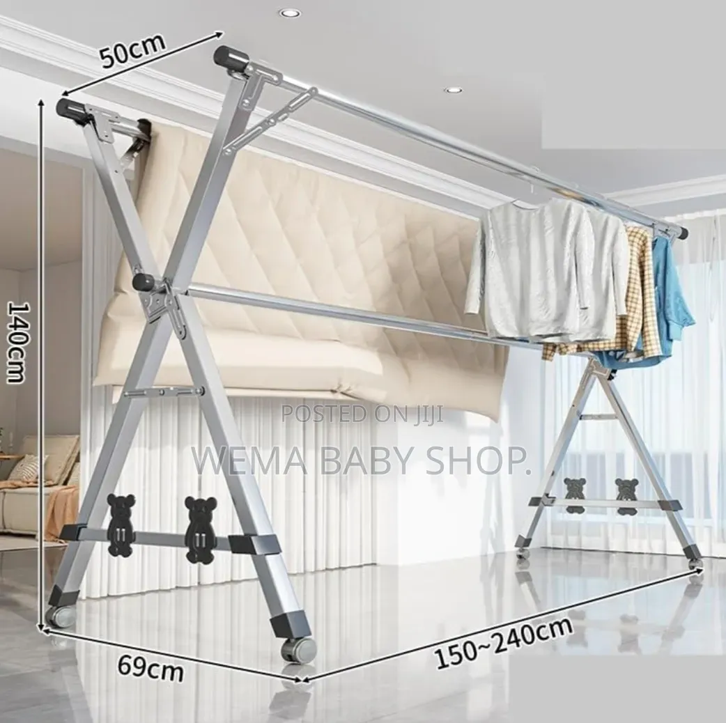 Stainless Steel Foldable and Extendable Clothes Drying Rack Upto 2.4m)