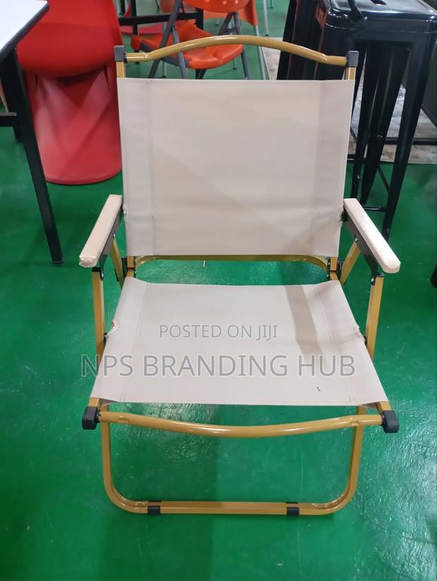 Foldable Outdoor Camping Chair With Metal Frame and Wooden Armrests