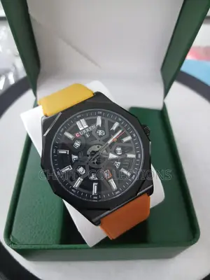 Curren Black and Orange Rubber Strap Gents Watches