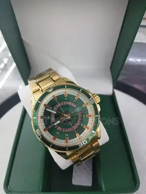 Gold Green Quality Curren Round Face Stainless Steel Gents Watches