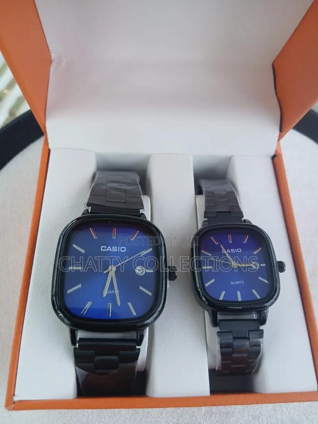 Black Blue Unisex Square Casio Couple Watches With Calendar