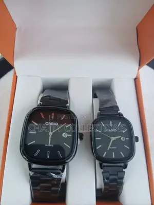 Black Black Unisex Square Casio Couple Watches With Calendar
