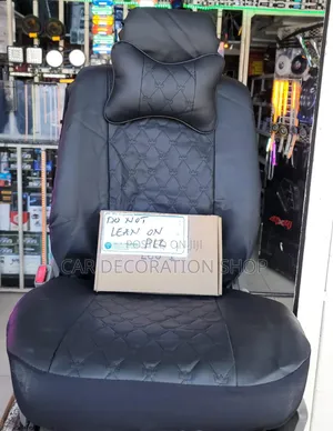 Leather Black Stitched Seat Cover With Neck Pillow Backrest, Steering