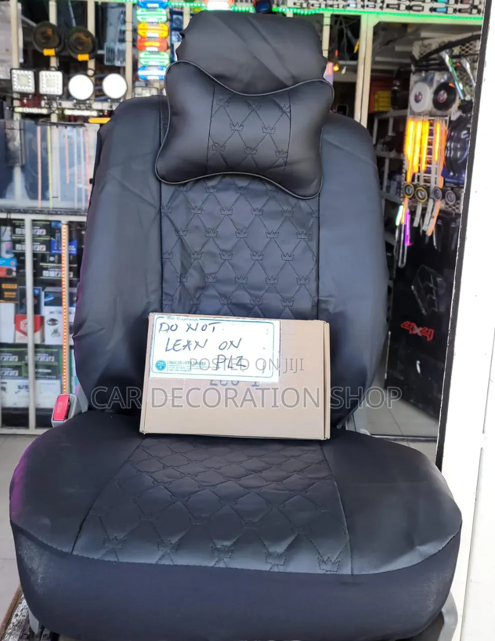 Leather Black Stitched Seat Cover With Neck Pillow Backrest, Steering