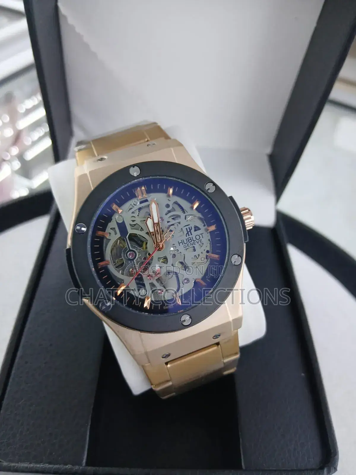 Gold With Black Ring Men's Stainless Hublot Automatic Watches