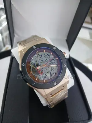 Gold With Black Ring Men's Stainless Hublot Automatic Watches