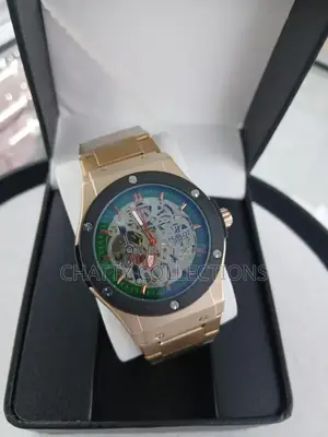 Gold With Black Ring Men's Stainless Hublot Automatic Watches