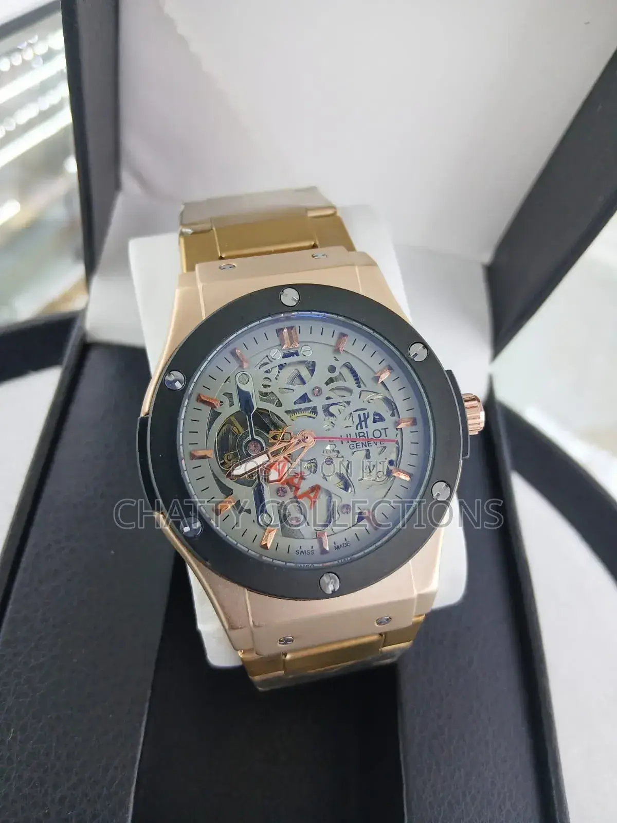 Gold With Black Ring Men's Stainless Hublot Automatic Watches
