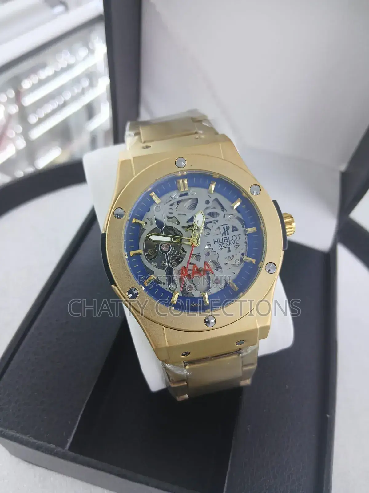Gold With Blue Ring Men's Stainless Hublot Automatic Watches