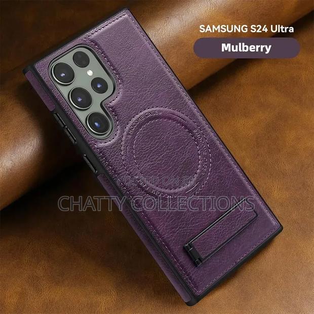 Mulberry Magnetic Leather Samsung Phone Case With a Stand - thumbnail 3