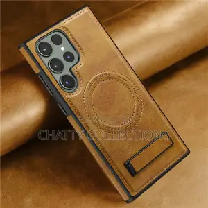 Brown Magnetic Samsung Leather Phone Case With a Stand