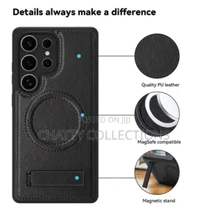 Black Magnetic Samsung Leather Phone Case With a Stand