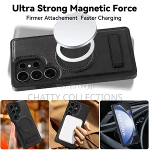 Black Magnetic Samsung Leather Phone Case With a Stand