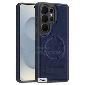 Navy Blue Magnetic Samsung Leather Phone Case With a Stand