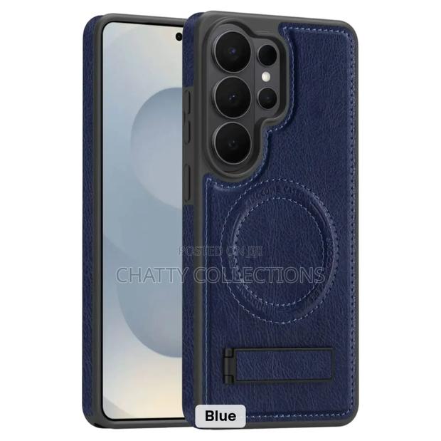 Navy Blue Magnetic Samsung Leather Phone Case With a Stand - main view