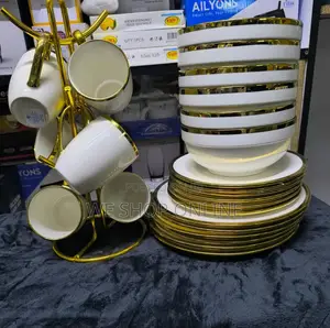 24pcs Ceramic White Gold Dinner Set