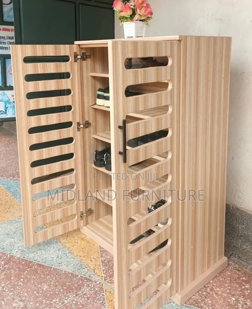 Modern Shoe Rack Cupboard With Slatted Doors