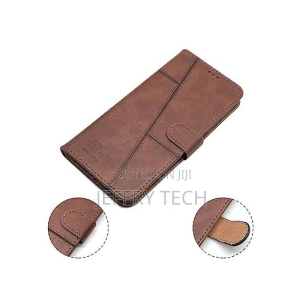 Samsung Galaxy A15 Pure Brown Leather Flip Phone Case Phone Cover - thumbnail 2
