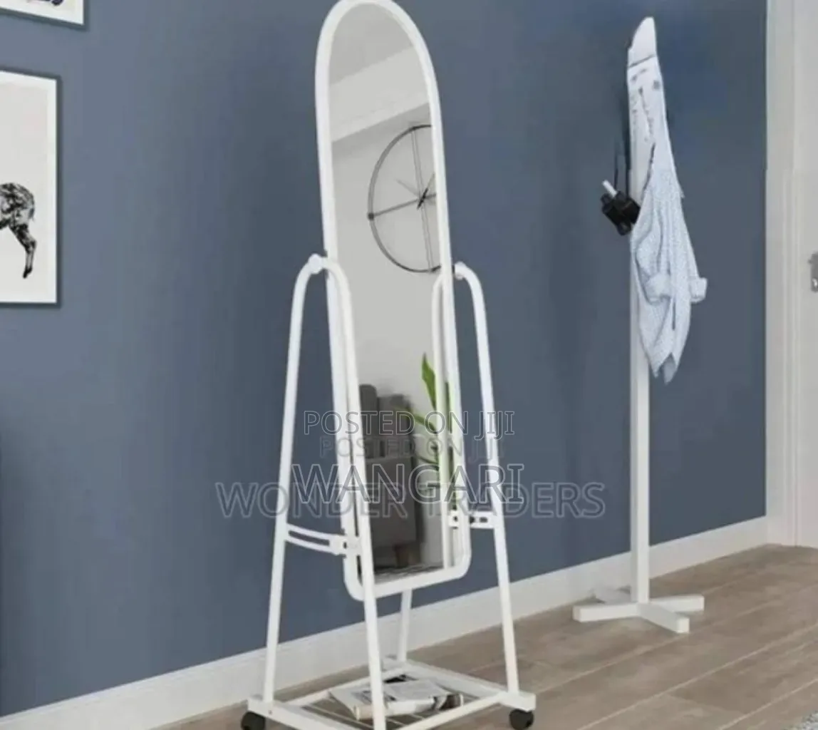 Color White Dressing Mirror With Wheel. Brand New