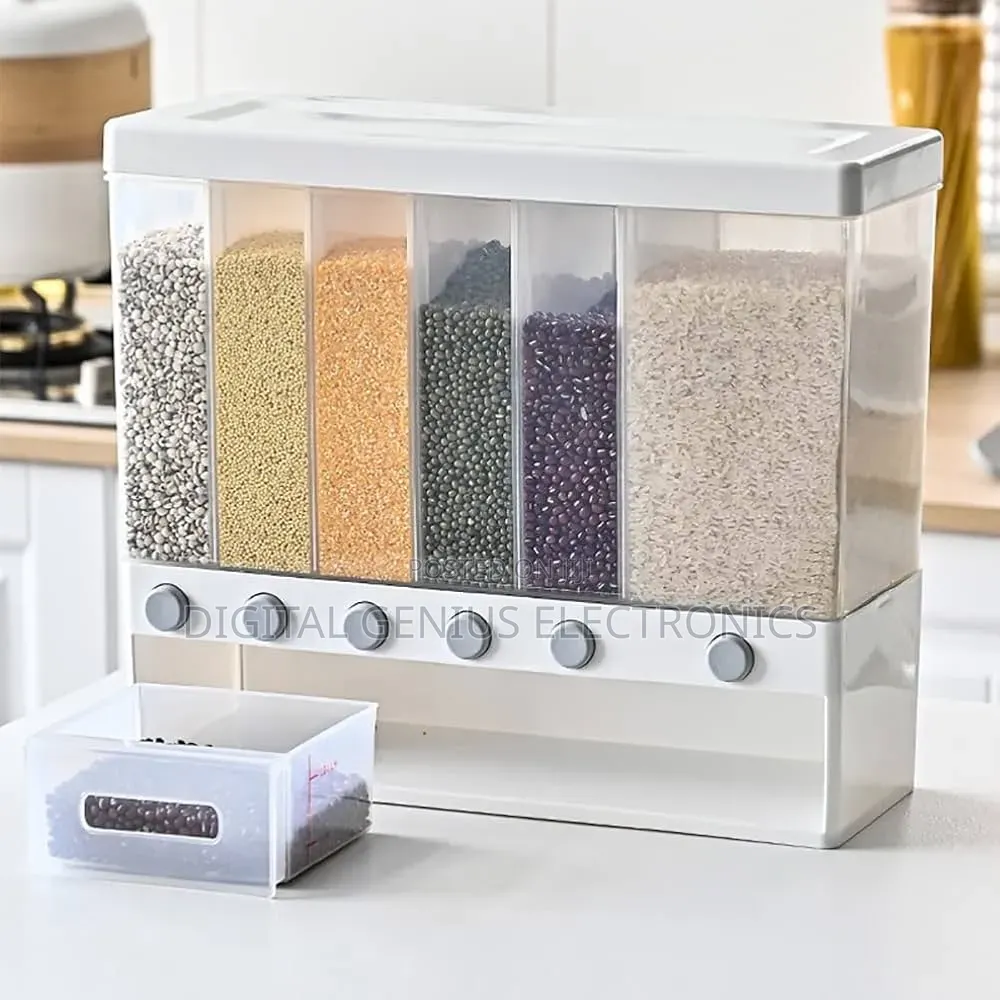 6-Compartment Wall-Mounted Dry Food Dispenser.