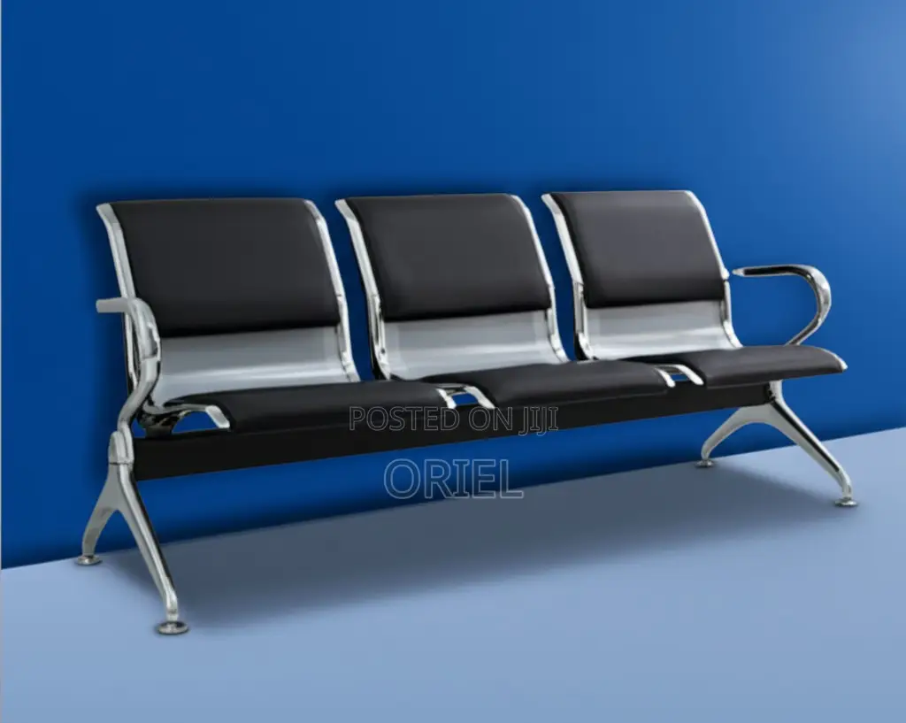 Office Bench : Black Pu Leather 3-Linked Office Waiting Bench