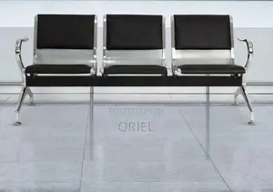 Office Bench : Black Pu Leather 3-Linked Office Waiting Bench