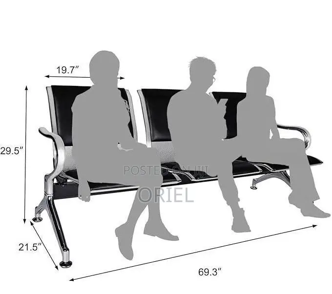 Office Bench : Black Pu Leather 3-Linked Office Waiting Bench