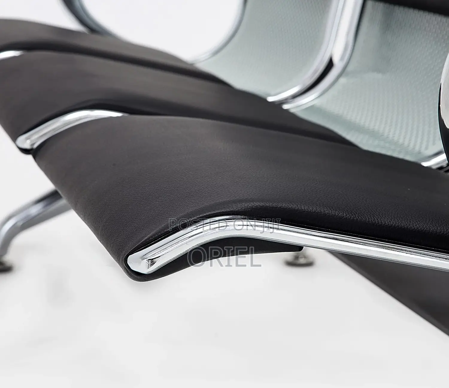 Office Bench : Black Pu Leather 3-Linked Office Waiting Bench