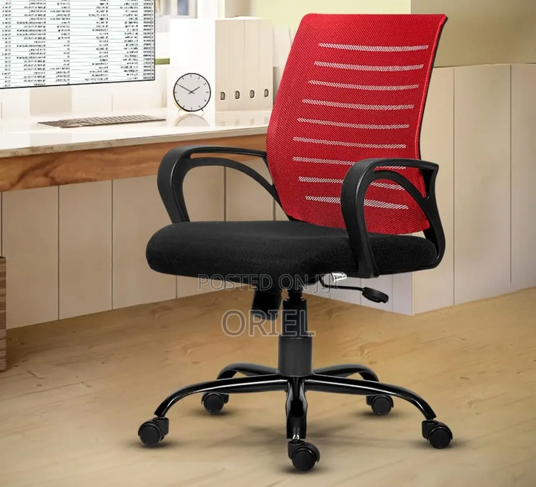 Office Chair : Red Ergonomic Home Office Mid-back Chair