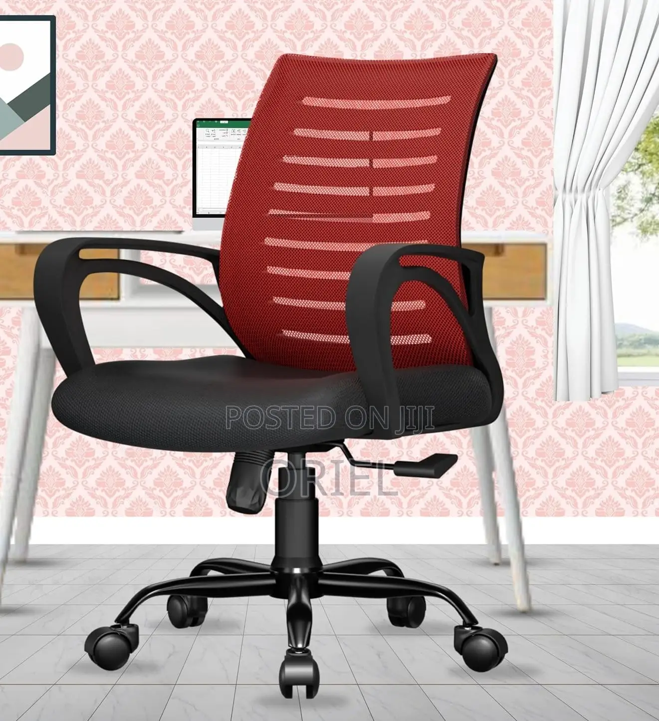 Office Chair : Red Ergonomic Home Office Mid-back Chair