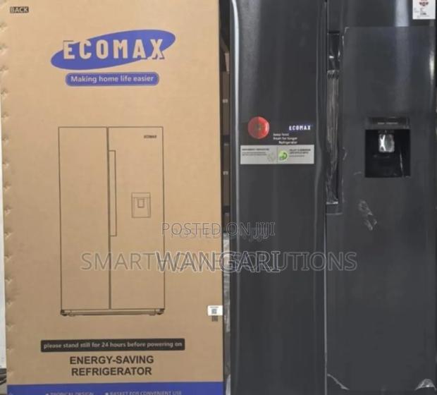 With Black Ecomax 454l Side by Side Fridge With Dispenser