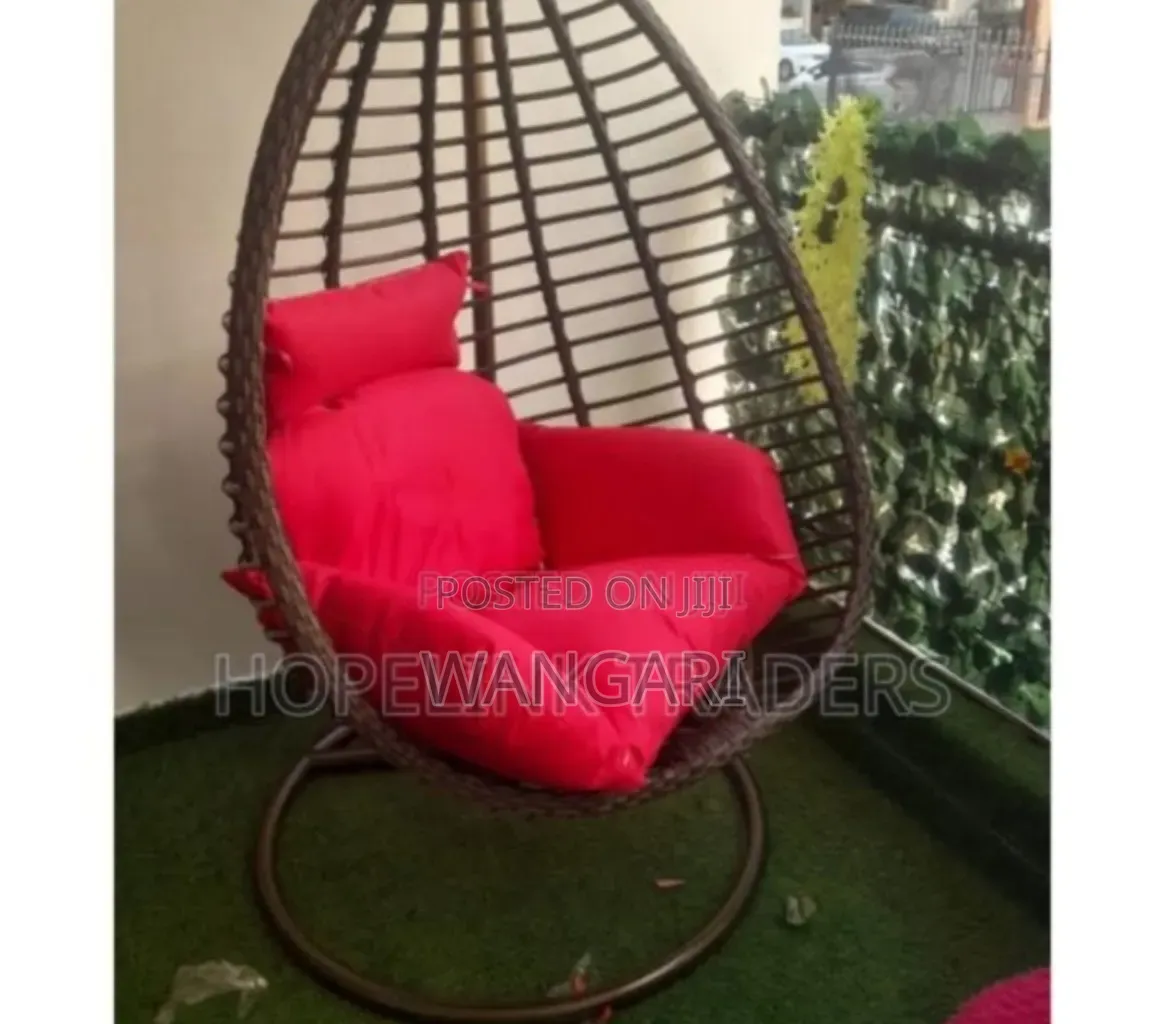 With Red Pillow Outdoor Swing Chair