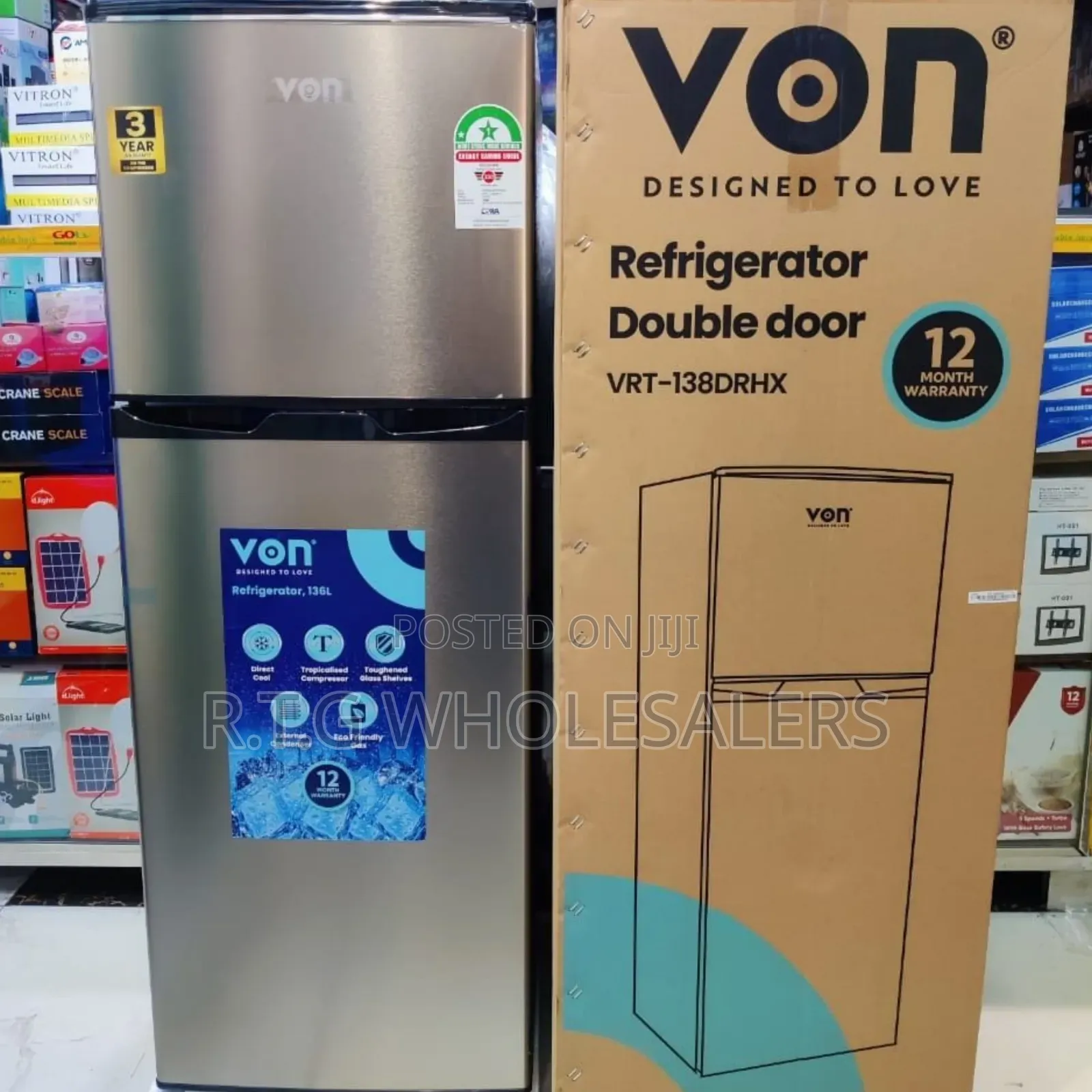 Von 138 Litres Fridge Double Door Silver