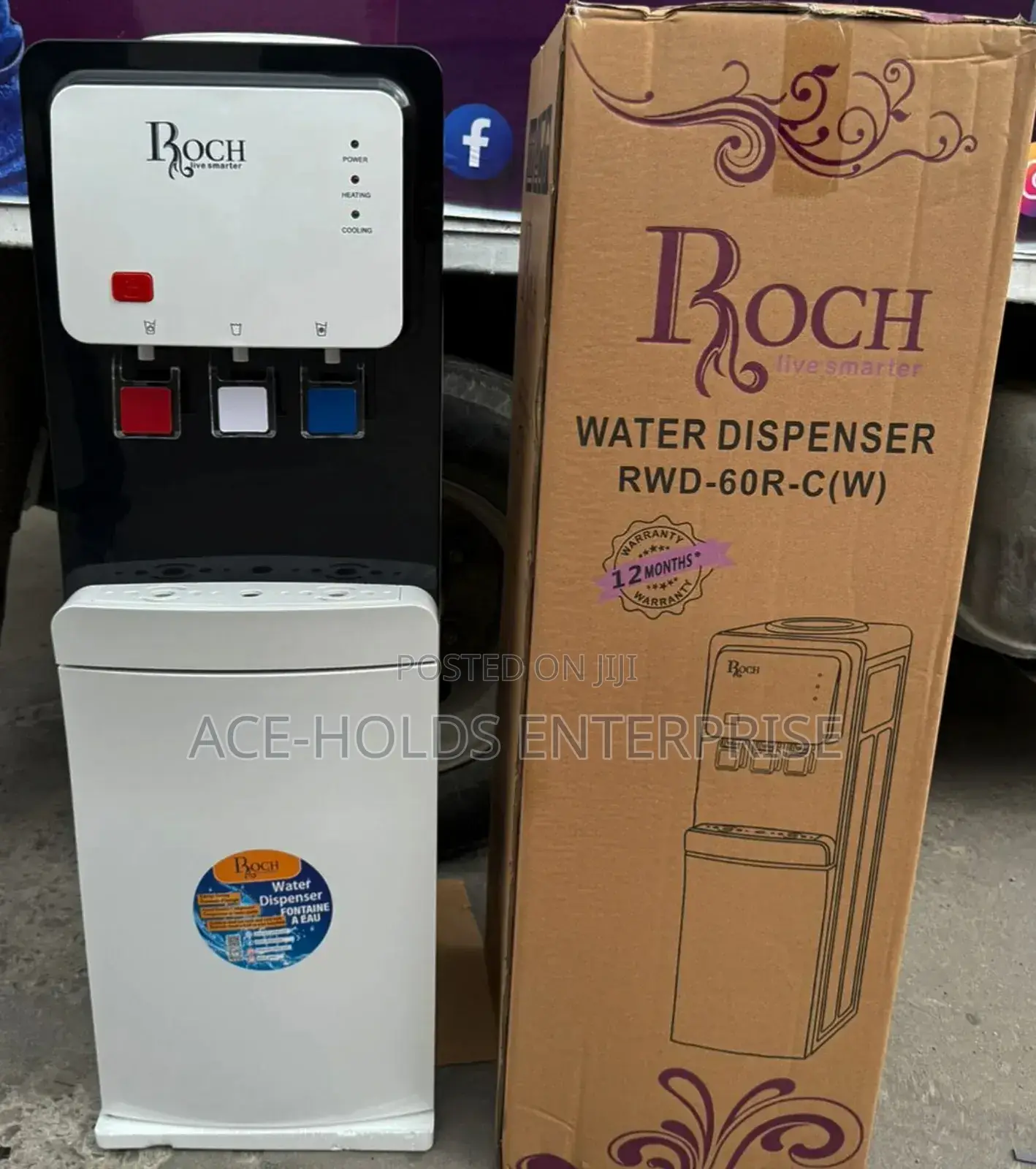 Roch 3 Taps Water Dispenser With Compressor (Black/ White)
