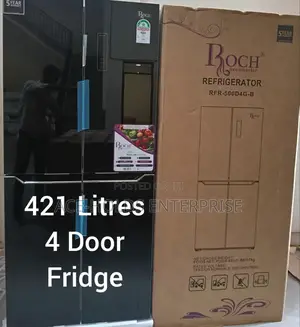 Roch 421 Litres Glass Designed Four Doors Fridge - Black