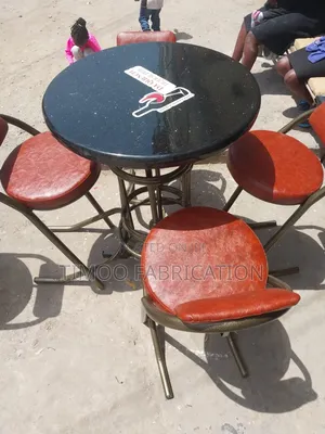 Restaurant High Round Black Table With 4chairs, Pouder Paint