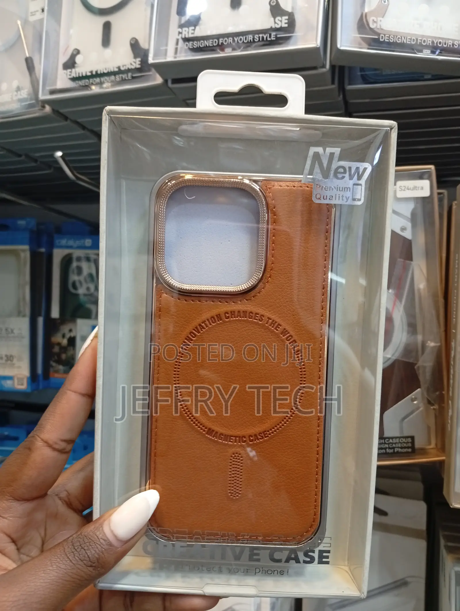 Brown Leather Magnetic Phone Case for iPhone 14 Pro
