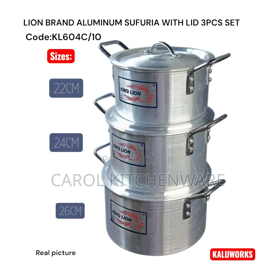 3 PCS Aluminium Sufuria Set With Lids
