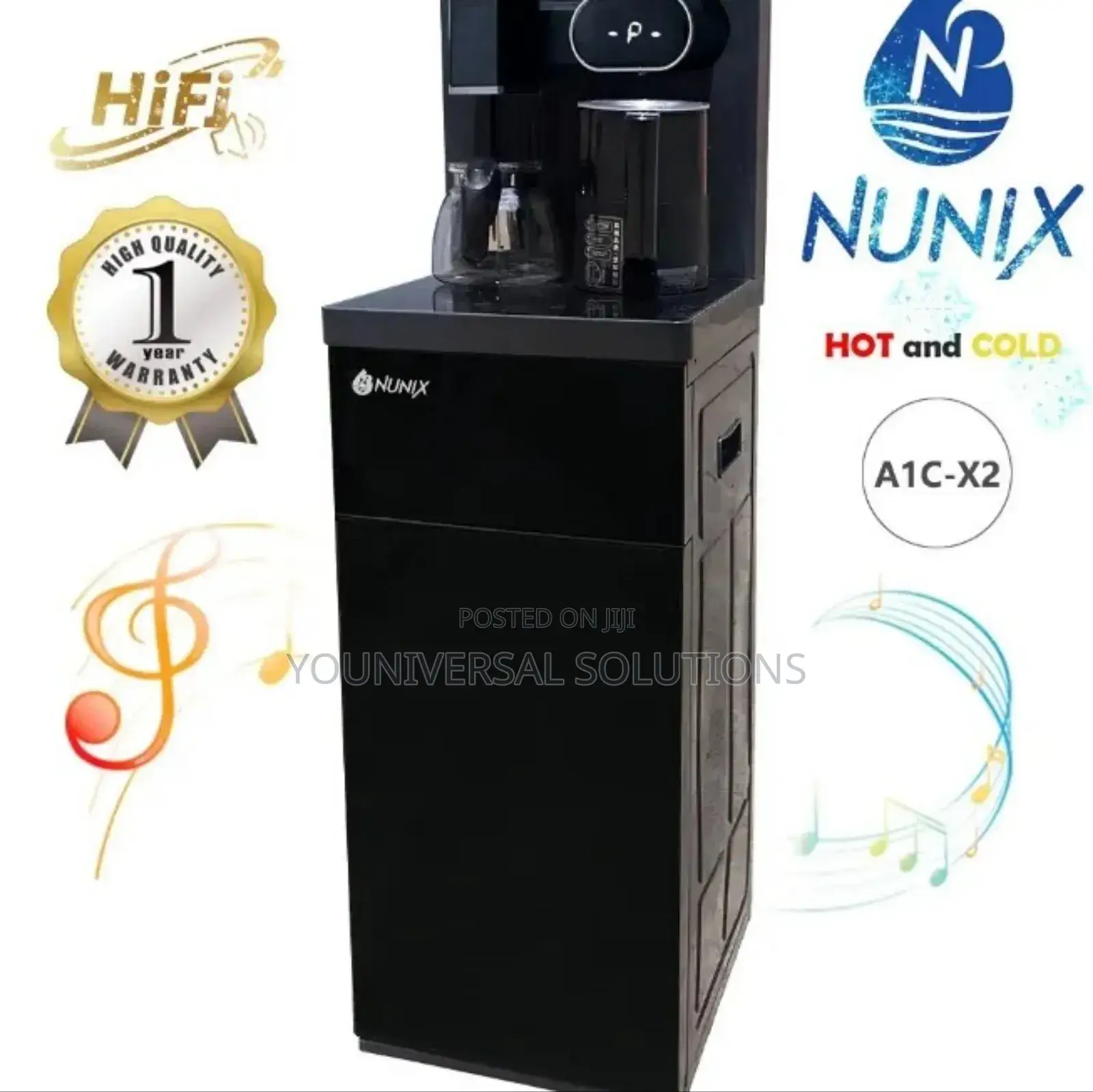 Black Nunix Bottom Load Hot and Cold With Music System