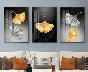 Golden Abstract Leaf Wall Art