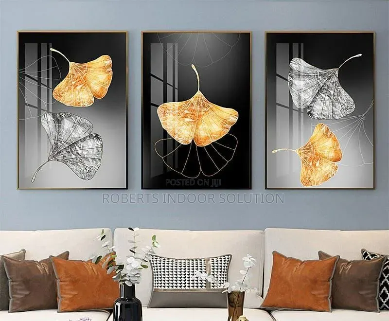 Golden Abstract Leaf Wall Art