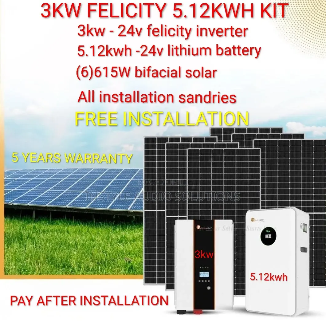 3kw - 5.12kwh Felicity Offgrid Lithium - (6)615w Solar Panels