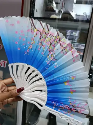 Blue and White Flowered Folding Ladies Hand Fans
