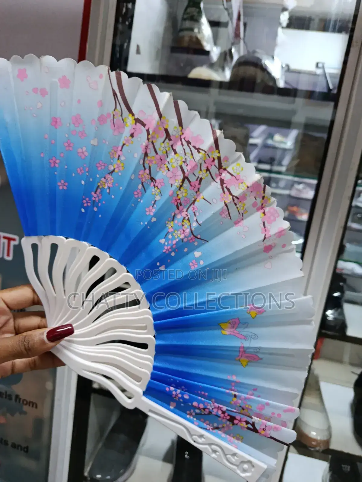 Blue and White Flowered Folding Ladies Hand Fans