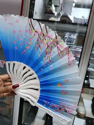 Blue and White Flowered Folding Ladies Hand Fans